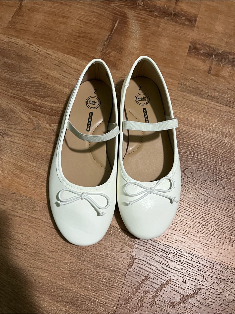 Girls' White Mary Jane Ballet Flats with Bow - Size 2